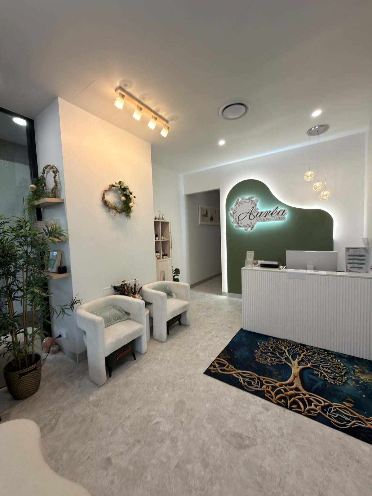 The Aurea Day Spa reception seen from the waiting area