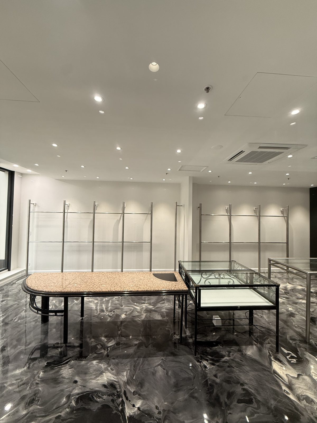 Glass display cabinets in the finished retail space